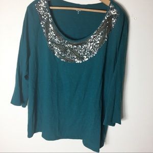 Coldwater Creek Green 16 Sequin Tunic Top